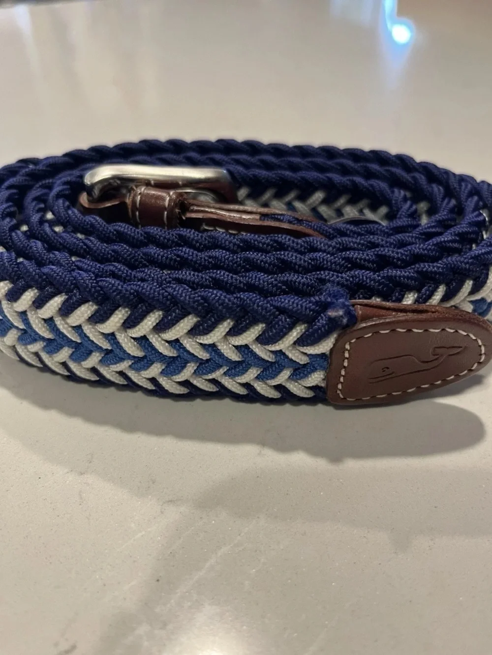 VINEYARD VINES Navy & White Woven Braided Belt NWOT sz 46